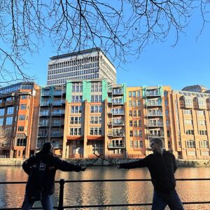 Group of friends Race Across the World event at Christmas